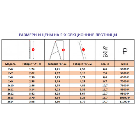 Лестница алюминиевая 2х10 (4,83м)