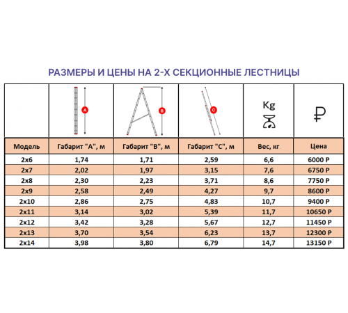 Лестница алюминиевая 2х11 (5,39м)